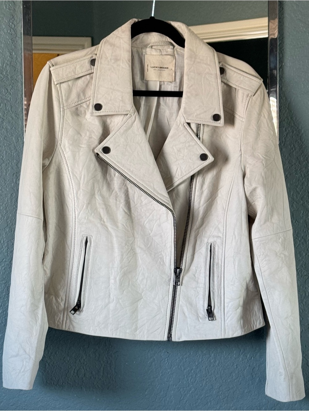 Lucky Brand 100% Lambskin Leather Classic Asymmetrical Moto Jacket Size Large
